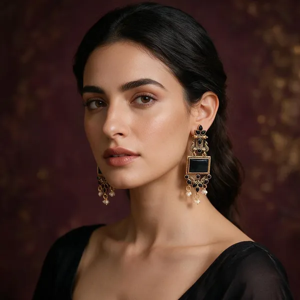 Black_And_Gold_Brass_Statement_Earrings_For_Women