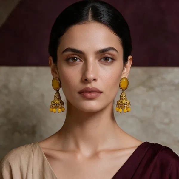 Yellow_Brass_Jhumka_Earrings_For_Women