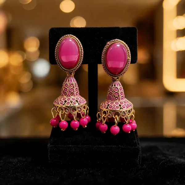 Pink_And_Gold_Brass_Jhumka_Earrings_For_Women