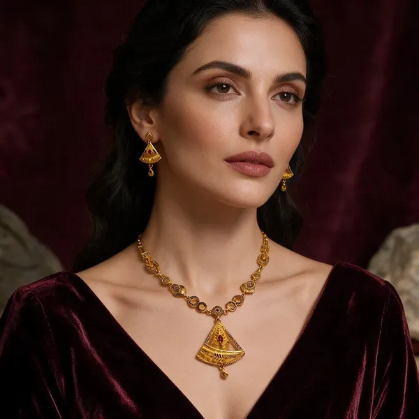 Gold_Brass_Pendant_Necklace_Set_For_Women