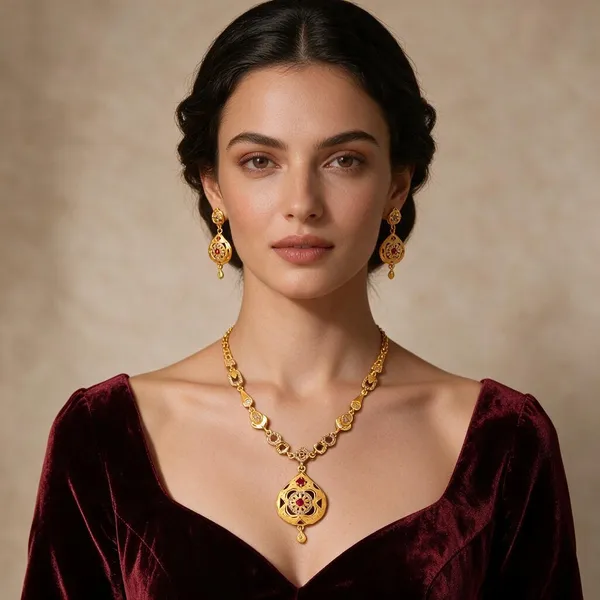 Gold_Brass_Necklace_&_Earrings_Set_For_Women
