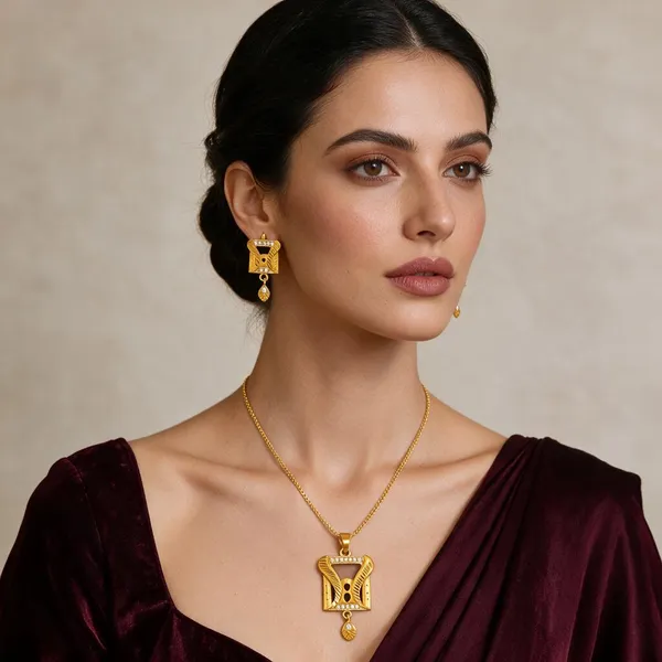 Gold_Brass_Necklace_&_Earring_Set_For_Women