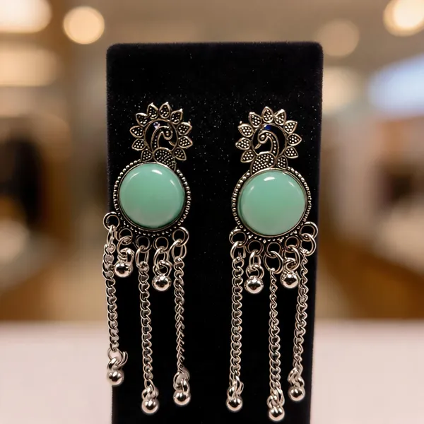 Silver_And_Mint_Green_Brass_Drop_Earrings_For_Women