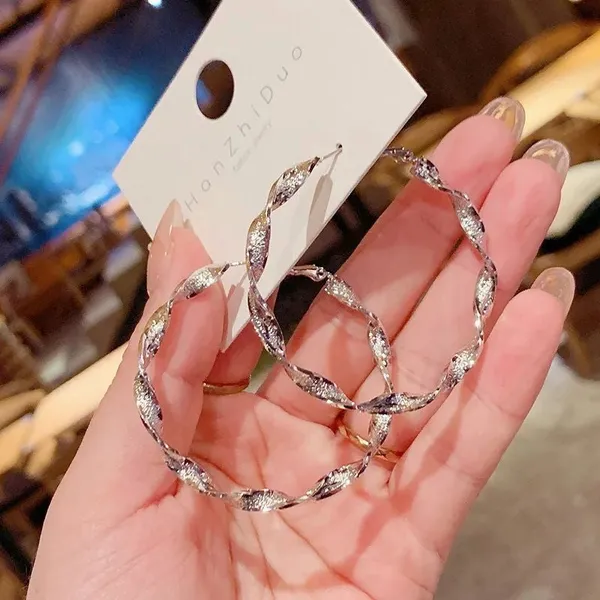 Wavy_Hoop_Earrings_For_Women_Silver_Tone_Anti_Tarnish_Alloy_Silver