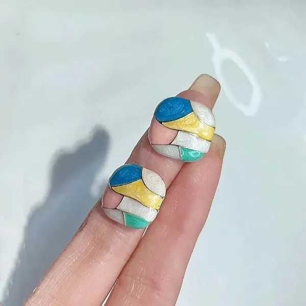 Abstract_Mosaic_Enamel_Stud_Earrings_Colourful_Geometric_Studs
