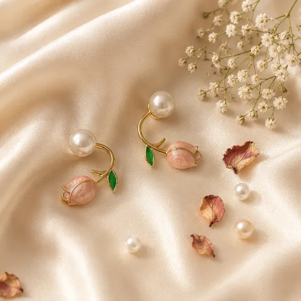 Pink_Tulip_Pearl_Stud_Earrings_Floral_Daily_Wear_For_Women