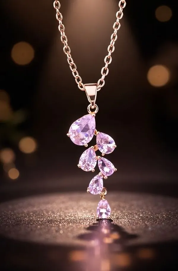 Teardrop_Pendant_Necklace_For_Women_Gold_Plated_Pink_Crystal_Drop_Chain