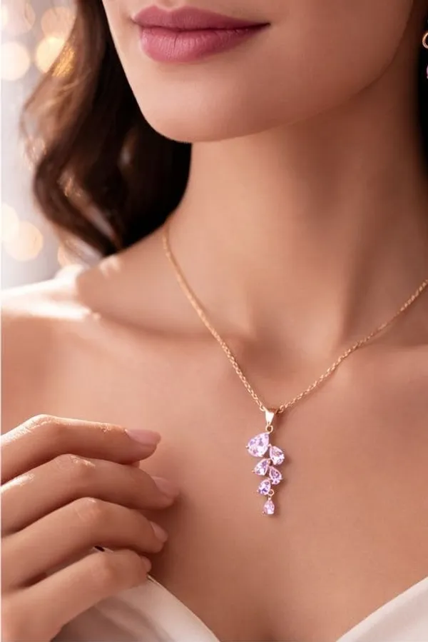 Teardrop_Pendant_Necklace_For_Women_Gold_Plated_Pink_Crystal_Drop_Chain