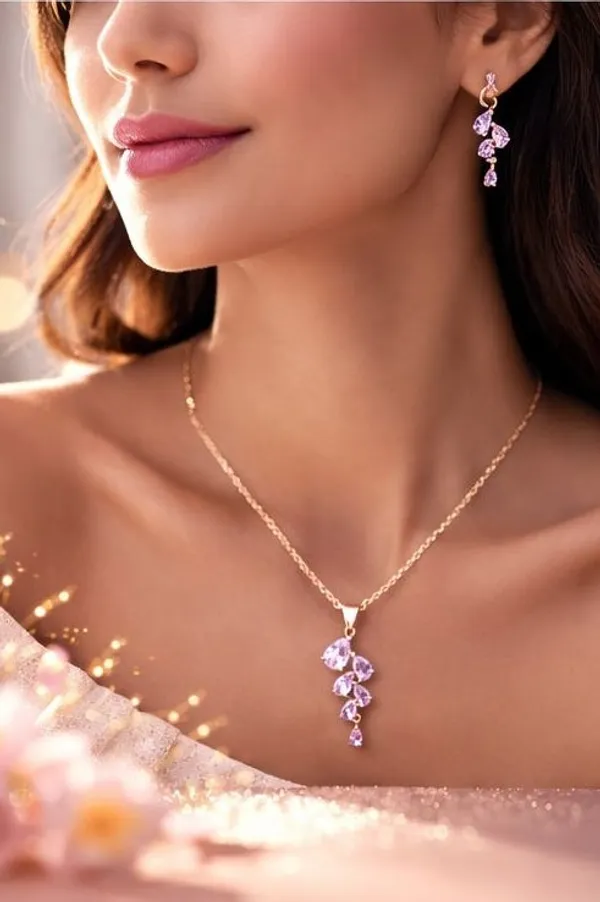 Teardrop_Pendant_Necklace_For_Women_Gold_Plated_Pink_Crystal_Drop_Chain