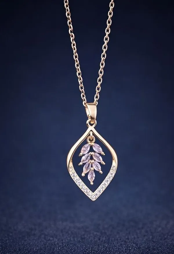 Leaf_Pendant_Necklace_For_Women_Gold_Plated_Pink_Crystal_Leaf_Chain