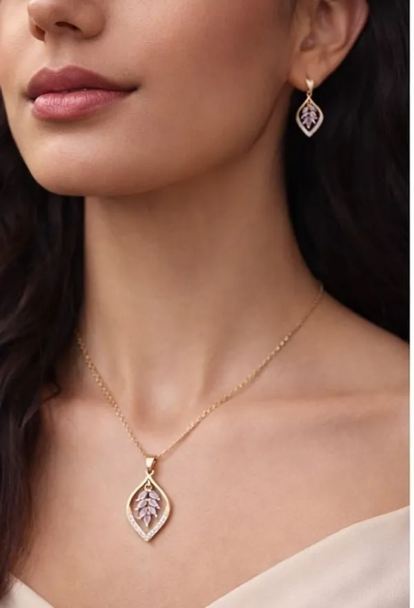 Leaf_Pendant_Necklace_For_Women_Gold_Plated_Pink_Crystal_Leaf_Chain