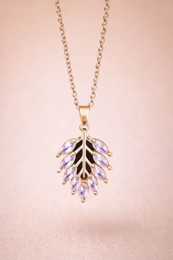 Pink_Crystal_Pendant_Necklace_Set_For_Women_Gold_Tone_Tree_Design