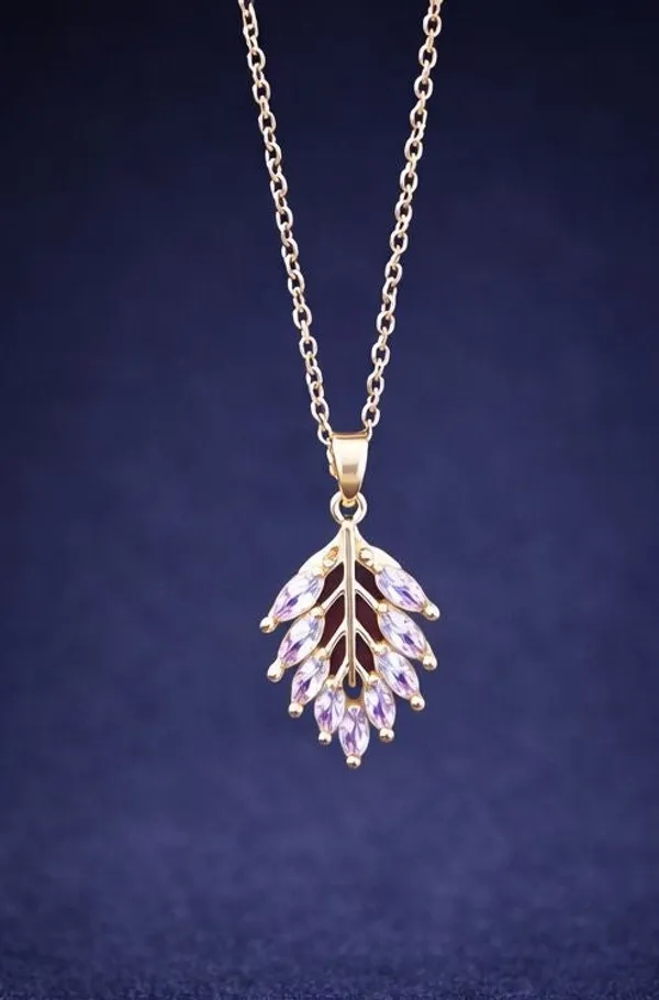 Pink_Crystal_Pendant_Necklace_Set_For_Women_Gold_Tone_Tree_Design