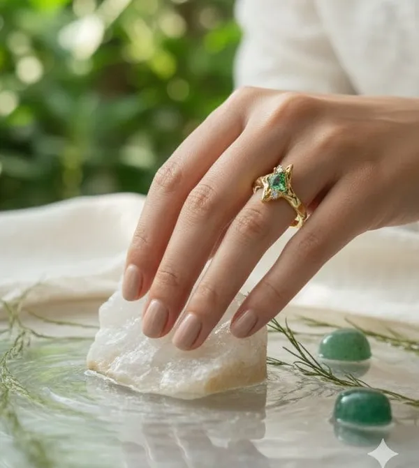 Green_Stone_Ring_For_Women_Gold_Tone_Kite_Cut_Gemstone_Adjustable_Ring