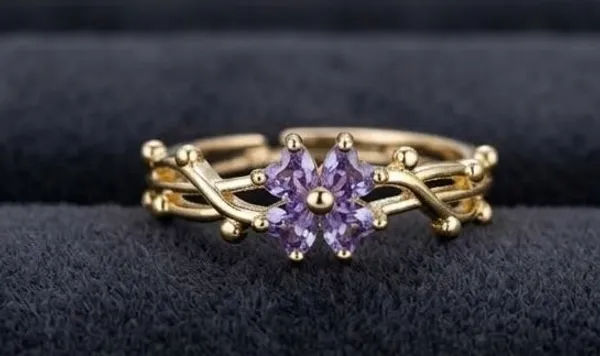 Purple_Floral_Ring_For_Women_Gold_Vine_Adjustable_Crystal_Ring