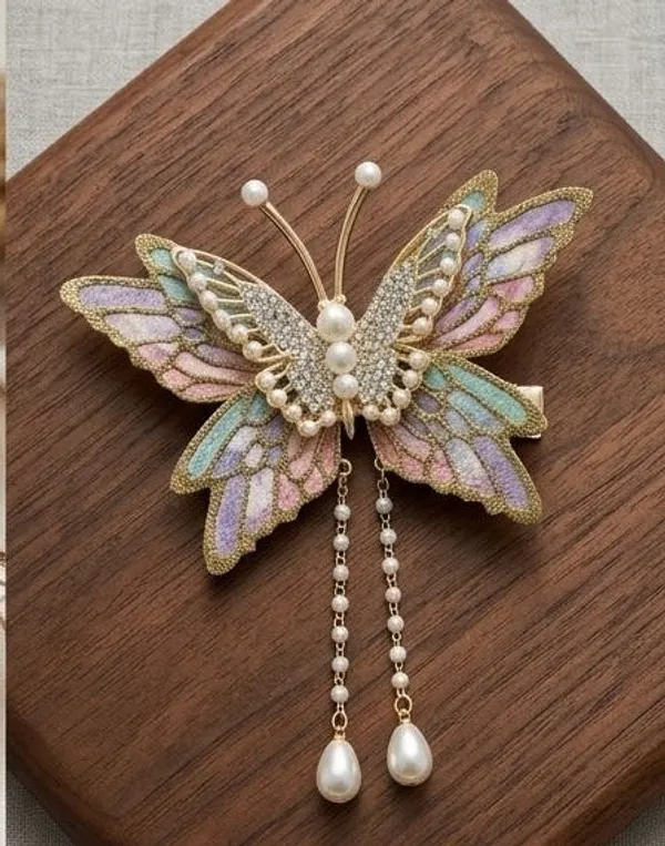 Butterfly_Hair_Clip_For_Women_Pearl_Crystal_Gold_Wire_Party_Hair_Accessory