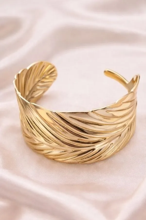 Gold_Feather_Cuff_Bracelet_Stylish_Statement_Bracelet_For_Women