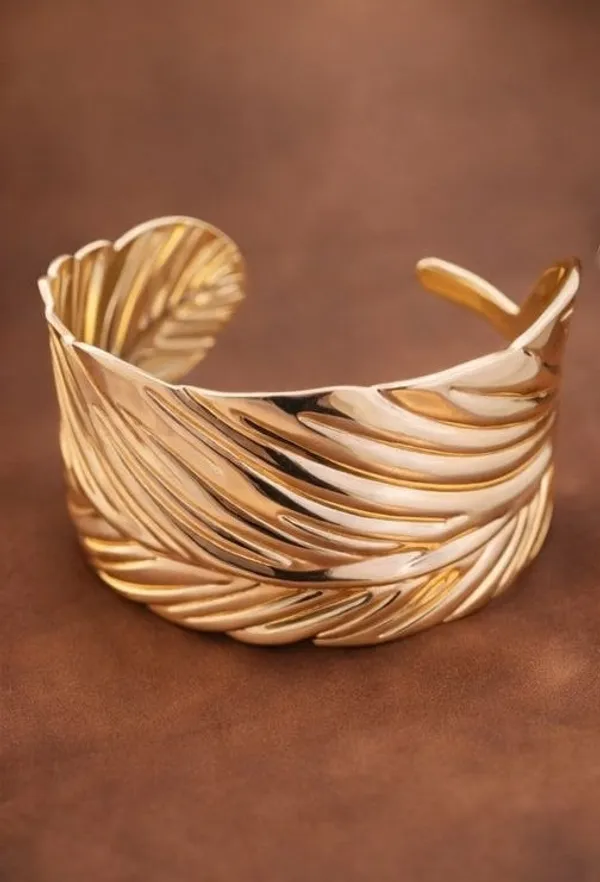 Gold_Feather_Cuff_Bracelet_Stylish_Statement_Bracelet_For_Women
