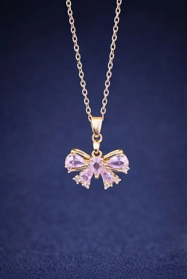 Bow_Pendant_Necklace_With_Pink_Crystals_Gold_Necklace_For_Women