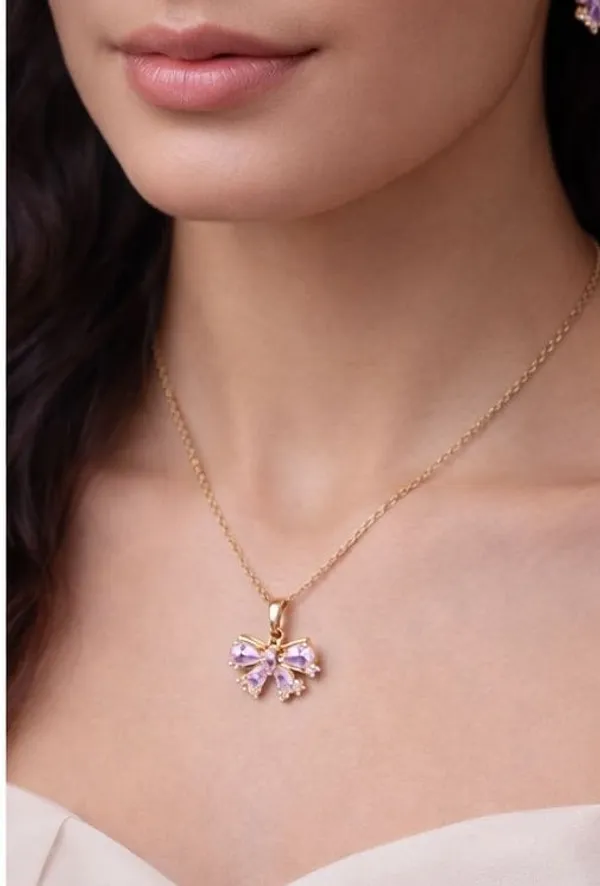 Bow_Pendant_Necklace_With_Pink_Crystals_Gold_Necklace_For_Women
