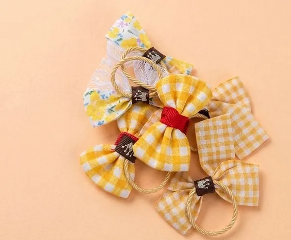 Yellow_Gingham_Hair_Bow_Set__Pony_Bows_For_Women