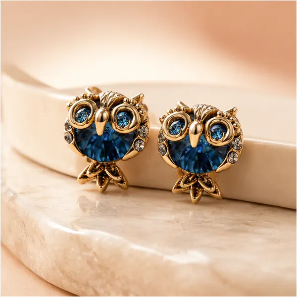 Owl_Stud_Earrings_In_Gold_Tone_Alloy_Trendy_Daily_Wear_Blue