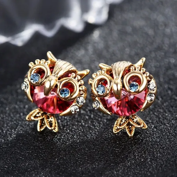 Owl_Stud_Earrings_In_Gold_Tone_Alloy_Trendy_Daily_Wear_Red