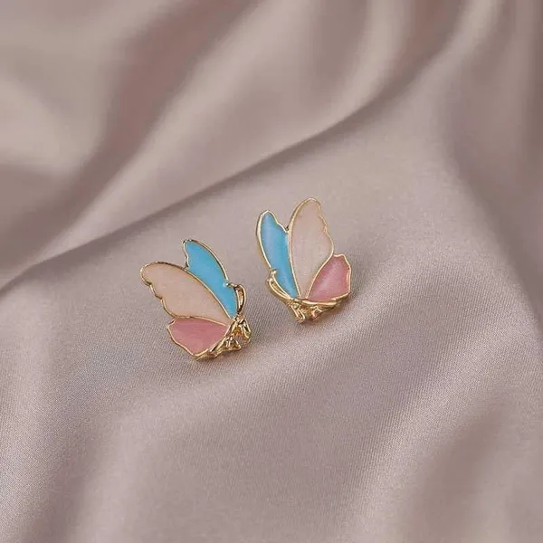 Pastel_Butterfly_Enamel_Stud_Earrings_Gold_Tone_For_Women
