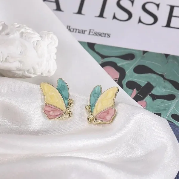 Pastel_Butterfly_Enamel_Stud_Earrings_Gold_Tone_For_Women