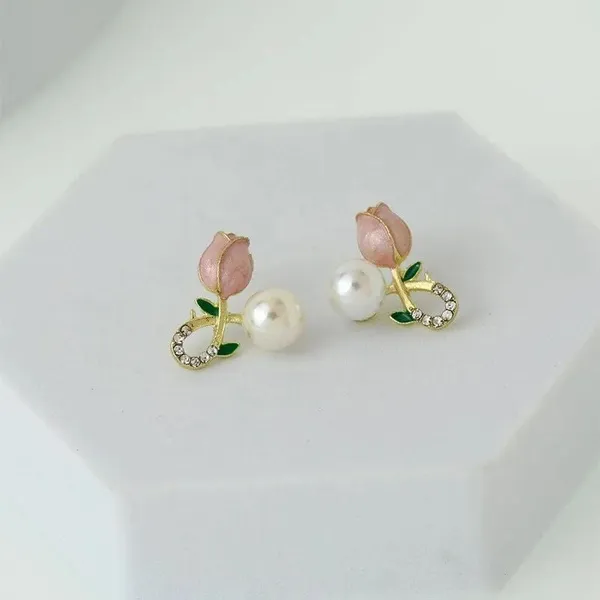 Tulip_Pearl_Drop_Stud_Earrings_With_Crystal_Accent_Floral_Daily_Wear_For_Women