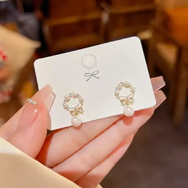 Crystal_Pearl_Circular_Drop_Earrings_Bow_Detail_For_Women