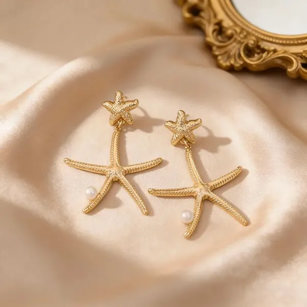 Gold_Starfish_Faux_Pearl_Drop_Earrings_Beach_Statement_Jewellery_For_Women