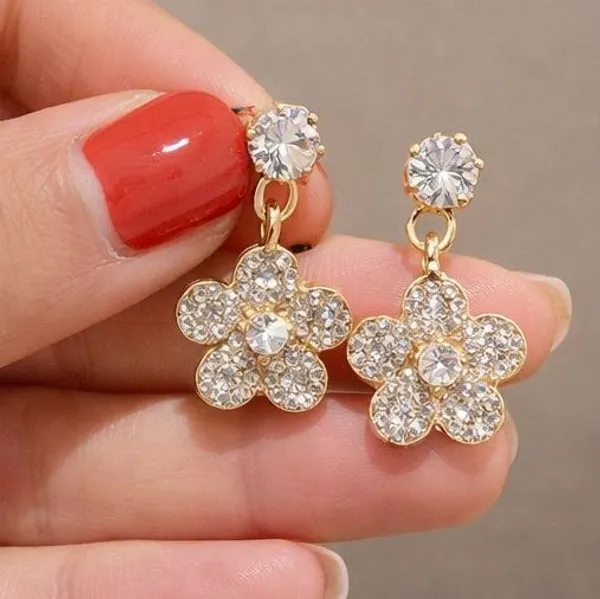 Crystal_Flower_Drop_Earrings_Gold_Tone_Gold