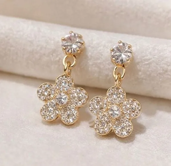 Crystal_Flower_Drop_Earrings_Gold_Tone_Gold