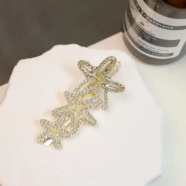 Golden_Crystal_Starfish_Hairclip_For_Women