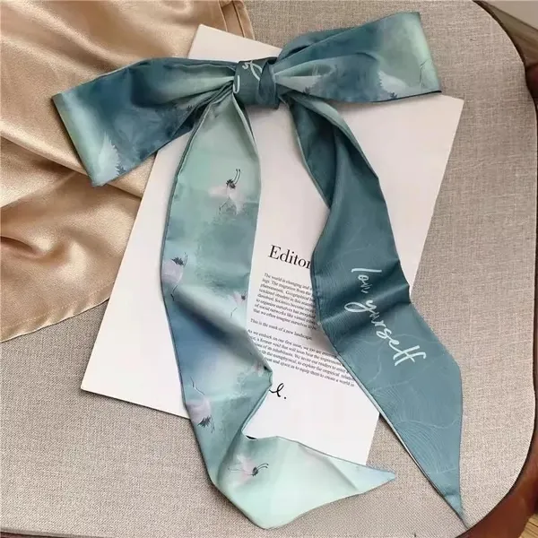 Green_Wave_Flying_Crane_Print_Hair_Tie_Scarf