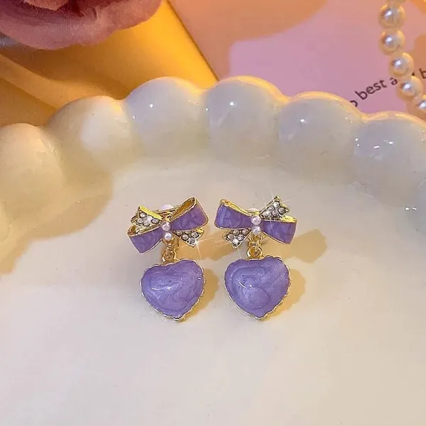Lavender_Enamel_Bow_Heart_Dangle_Earrings