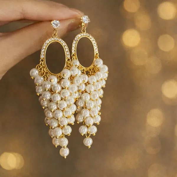Pearl_Hoop_Earrings_With_Cluster_Drop_Gold_Tone_Party_Wear
