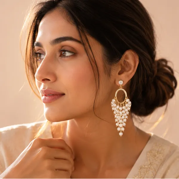 Pearl_Hoop_Earrings_With_Cluster_Drop_Gold_Tone_Party_Wear