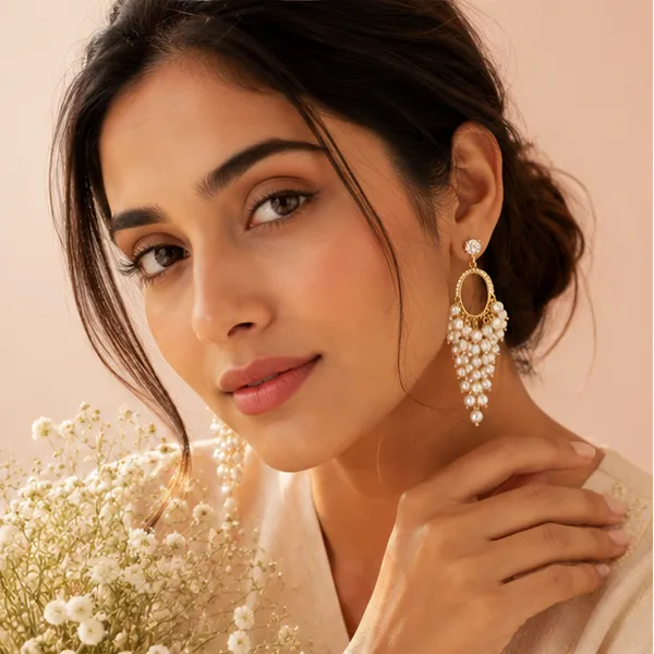 Pearl_Hoop_Earrings_With_Cluster_Drop_Gold_Tone_Party_Wear