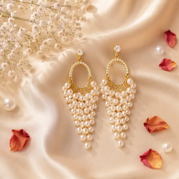 Pearl_Hoop_Earrings_With_Cluster_Drop_Gold_Tone_Party_Wear