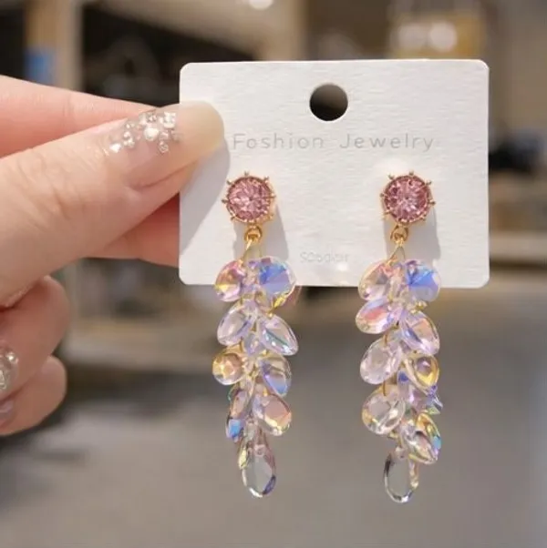Rainbow_Crystal_Cascade_Drop_Earrings_Gold_Tone_Party_Wear