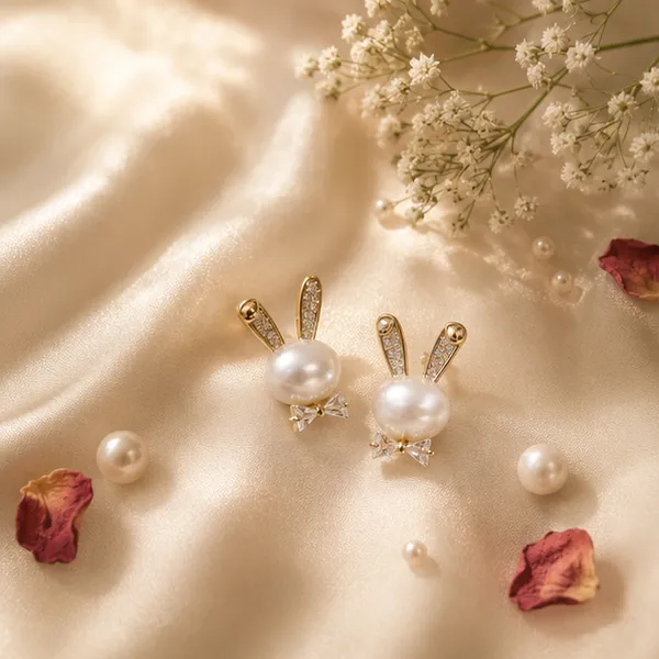 Faux_Pearl_Bunny_Stud_Earrings_With_Crystal_Bow_Gold_Plated