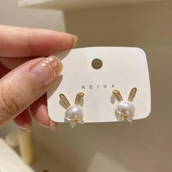 Faux_Pearl_Bunny_Stud_Earrings_With_Crystal_Bow_Gold_Plated