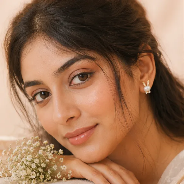 Faux_Pearl_Bunny_Stud_Earrings_With_Crystal_Bow_Gold_Plated