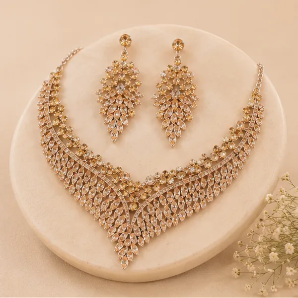 Crystal_Fringe_Necklace_Earring_Set_Champagne_Gold_Party_Wear_For_Women