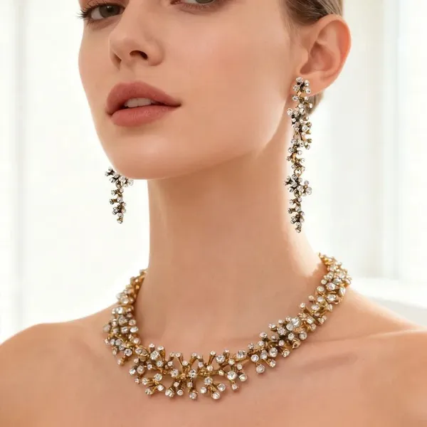 Gold_Plated_Zircon_Branch_Jewellery_Set_Collar_Necklace_Drop_Earrings_For_Women_Gold