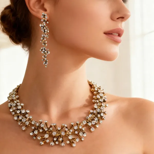 Gold_Plated_Zircon_Branch_Jewellery_Set_Collar_Necklace_Drop_Earrings_For_Women_Gold