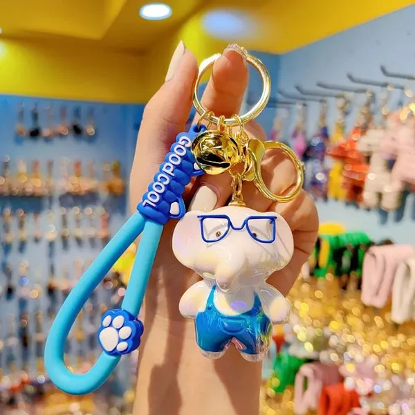 Whimsical_Geeky_Elephant_3d_Figurine_Keychain_Bag_Charm_Blue