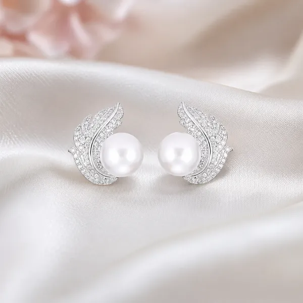 Stud_Earrings_For_Women_Pearl_Feather_Earrings_In_Sterling_Silver_With_Rhinestone